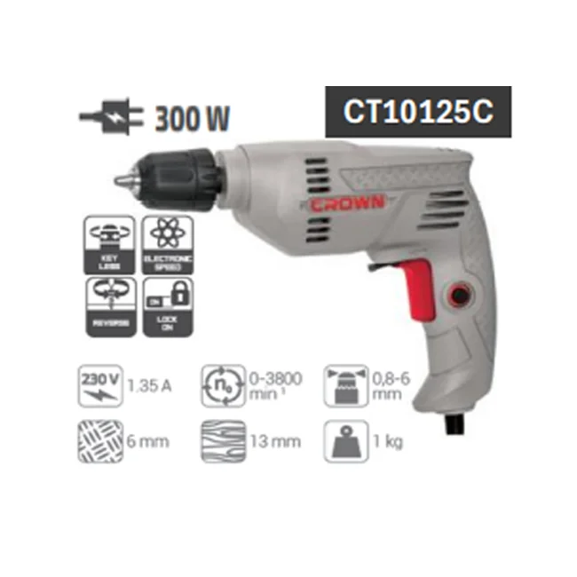 شنيور عاده كراون 6 مم ظرف اتوماتيك الكترونى يمين و يسار 300 وات موديل CROWN CT10125C - الصورة 2