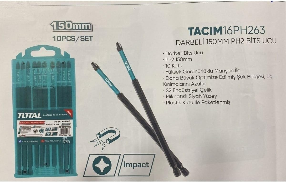 طقم لقمة مفك تصادمي صليبة PH2 طول 150 مم (10 قطع) توتال TOTAL – TACIM16PH263