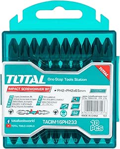 طقم لقم مفك تصادمي صليبة PH2+PH2 طول 65 مم (10 قطع) توتال TOTAL – TACIM16PH233