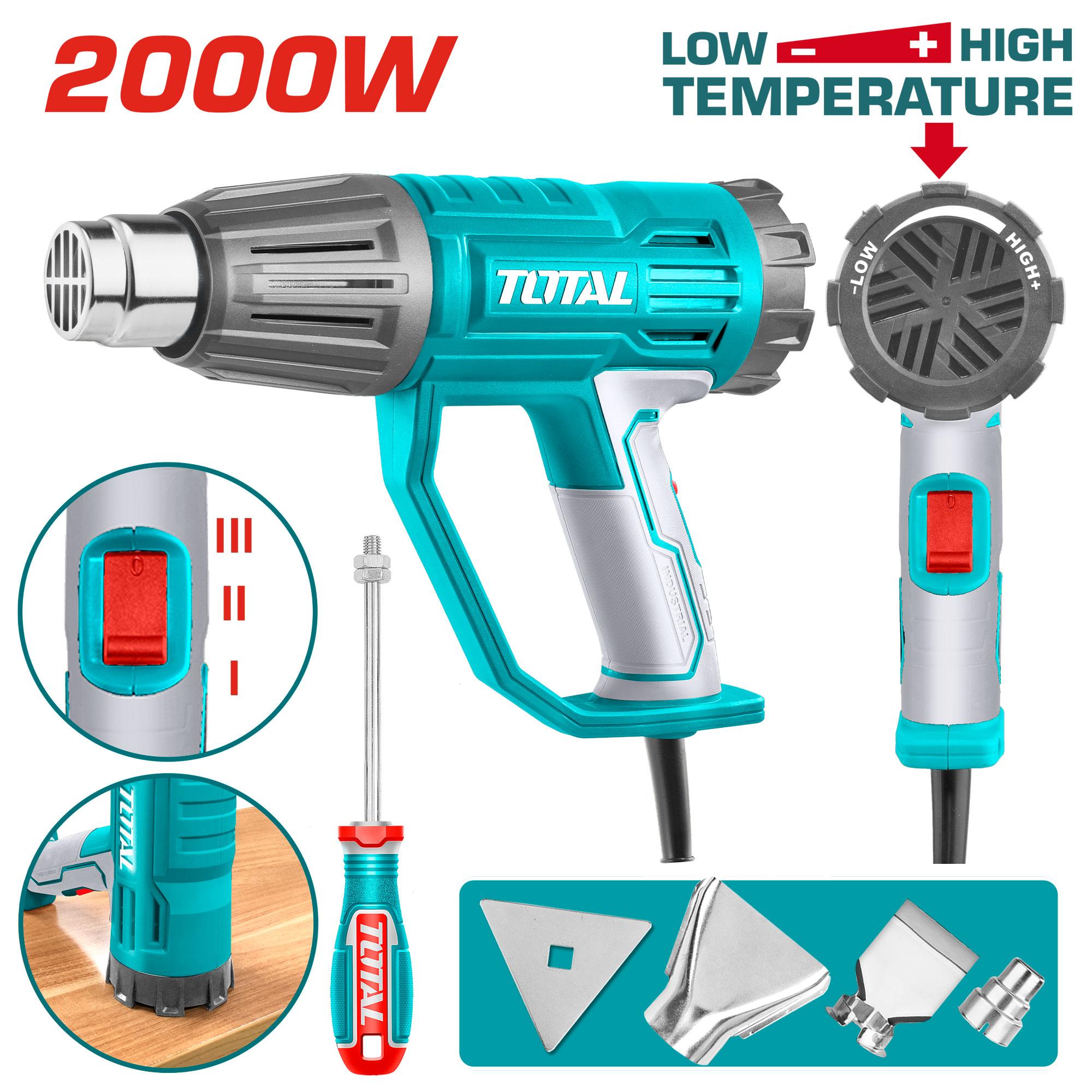 مسدس هواء ساخن توتال TOTAL 2000 وات تحكم حرارة حتى 550°C + 4 فوهات وكاشط – TB20045
