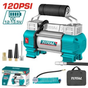 كمبروسر هواء سيارة توتال TOTAL 12 فولت 120 PSI (8.27 بار) تدفق 45 لتر/دقيقة 2 بستم + كشاف – TTAC2506